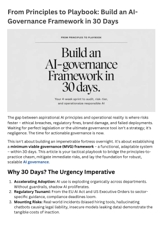 From Principles to Playbook: Build an AI-Governance Framework in 30 Days