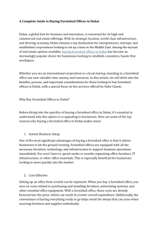 A Complete Guide to Buying Furnished Offices in Dubai