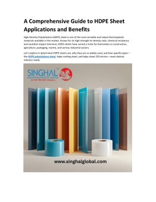 A Comprehensive Guide to HDPE Sheet Applications and Benefits