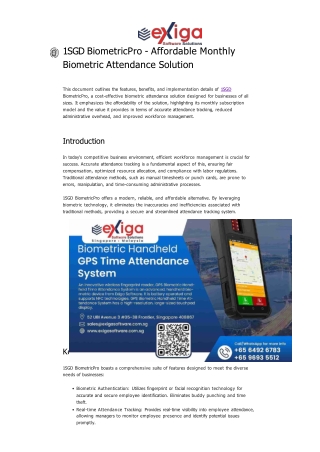 1SGD BiometricPro - Affordable Monthly Biometric Attendance Solution