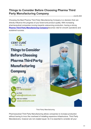 Things to Consider Before Choosing Pharma Third Party Manufacturing Company