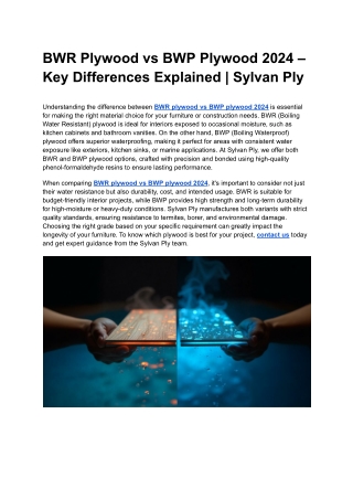 BWR Plywood vs BWP Plywood 2024 – Key Differences Explained _ Sylvan Ply