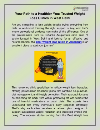 Best weight loss Clinic in janakpuri