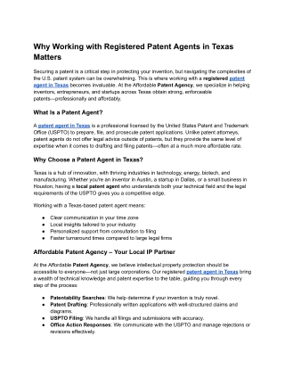Why Working with Registered Patent Agents in Texas Matters