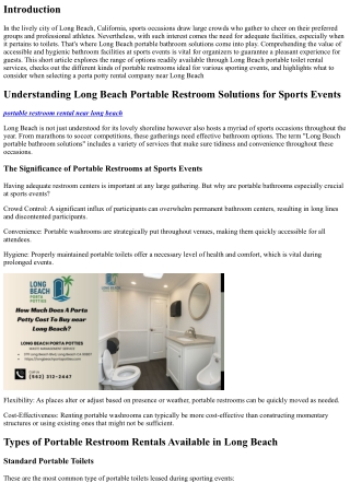 Long Beach Portable Restroom Solutions for Sports Events