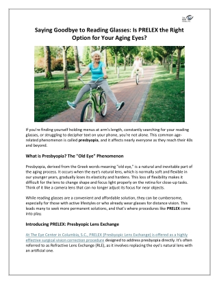 Saying Goodbye to Reading Glasses- Is PRELEX the Right Option for Your Aging Eyes