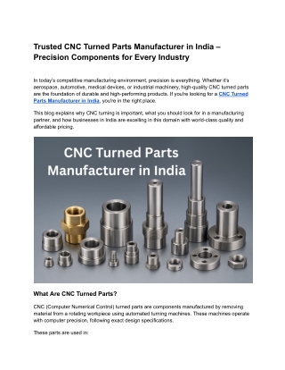 Trusted CNC Turned Parts Manufacturer in India – Precision Components for Every Industry