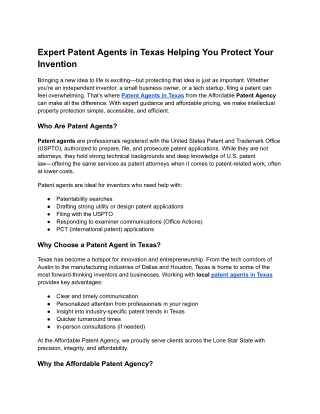Expert Patent Agents in Texas Helping You Protect Your Invention
