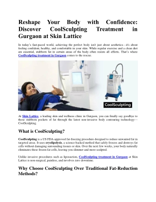 Discover CoolSculpting Treatment in Gurgaon at Skin Lattice