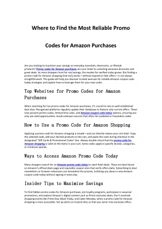 Where to Find the Most Reliable Promo Codes for Amazon Purchases