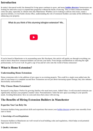The Role of Extension Builders in Enhancing Your Manchester Property