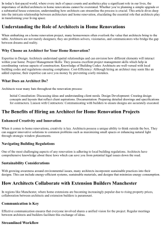 “Understanding the Role of Architects in Home Renovations”