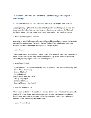 India Issues No-Go List for Thailand and Cambodia Amid Ongoing Conflict