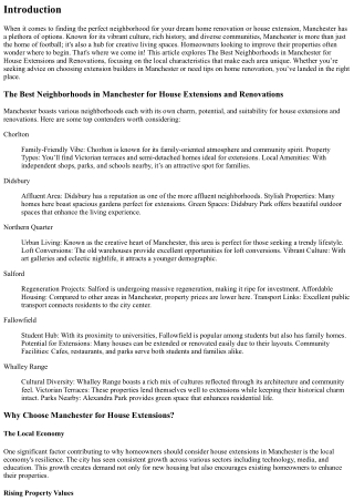 The Best Neighborhoods in Manchester for House Extensions and Renovations