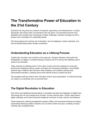 The Transformative Power of Education in the 21st Century