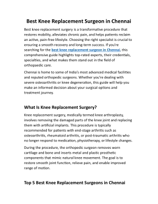 Best Knee Replacement Surgeon in Chennai