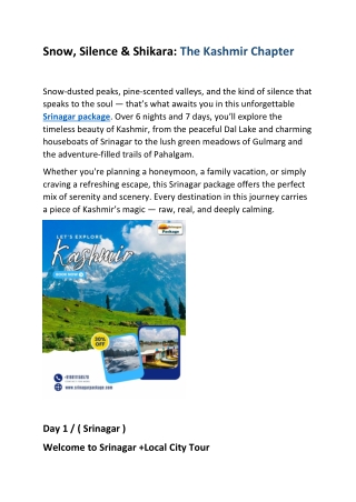 Snow, Silence & Shikara: The Kashmir Chapter