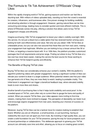 The Formula to Tik Tok Achievement: GTRSocials' Cheap Likes