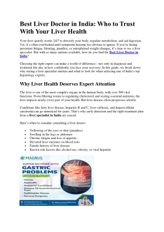 Best Liver Doctor in India