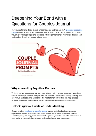 Questions for Couples Journal