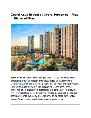 Godrej Aqua Retreat by Godrej Properties – Flats in Hinjewadi Pune