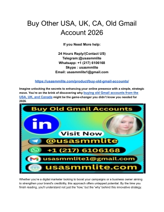 Buy Other USA, UK, CA, Old Gmail Account 2026