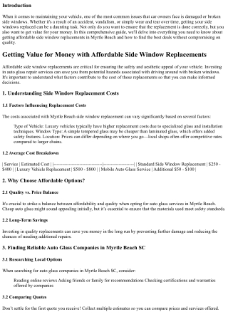 Getting Value for Money with Affordable Side Window Replacements