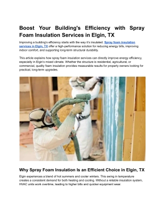 Boost Your Building's Efficiency with Spray Foam Insulation Services in Elgin, TX