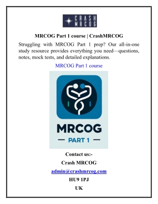 MRCOG Part 1 course  CrashMRCOG