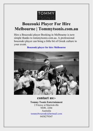 Bouzouki Player For Hire Melbourne  Tommytsonis.com.au