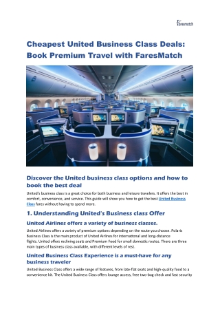 Cheapest United Business Class Deals: Book Premium Travel with FaresMatch