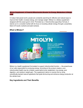 Mitolyn Supplement- A Powerful Mitochondria Booster for Energy