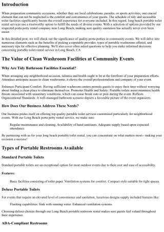 Celebrating Community Events with Quality Porta Potties from Our Company.