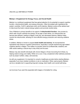 UNLOCK your metabolic Power