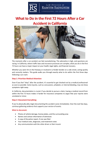 What to Do in the First 72 Hours After a Car Accident in California