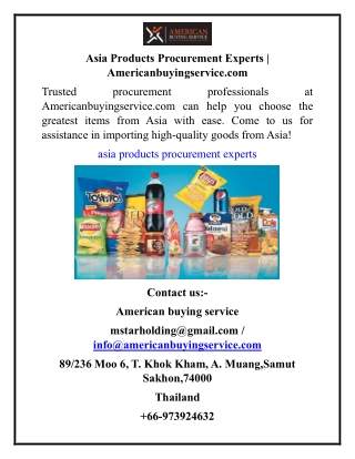 Asia Products Procurement Experts  Americanbuyingservice.com