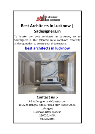 Best Architects In Lucknow  Sadesigners.in