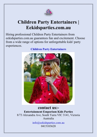 Children Party Entertainers  Eekidsparties.com.au