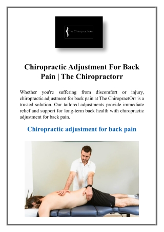Chiropractic Adjustment For Back Pain