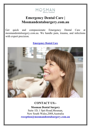 Emergency Dental Care Mosmandentalsurgery.com.au