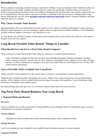 A Total Evaluation of the very best Porta Potty Companies Near Long Beach