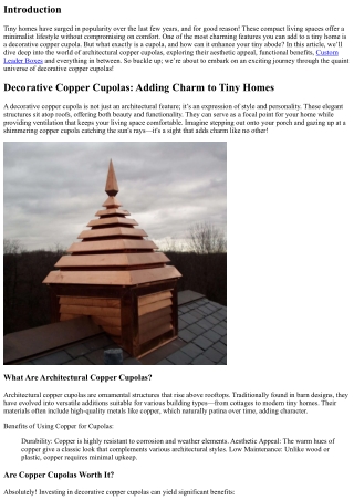 Decorative Copper Cupolas: Adding Charm to Tiny Homes