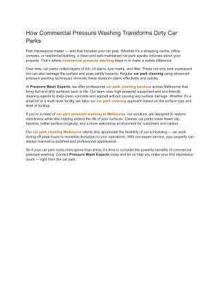 How Commercial Pressure Washing Transforms Dirty Car Parks