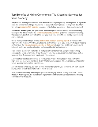 Top Benefits of Hiring Commercial Tile Cleaning Services for Your Property