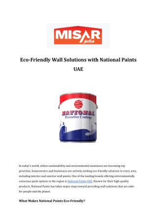 Eco-Friendly Wall Solutions with National Paints UAE