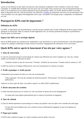 Quels KPIs suivre après le lancement d’un site par votre agence ?