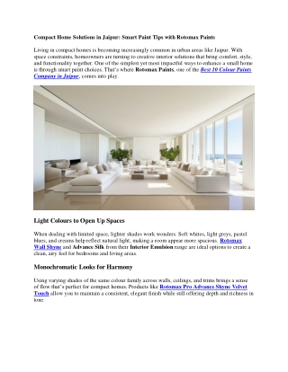 Compact Home Solutions in Jaipur- Smart Paint Tips with Rotomax Paints