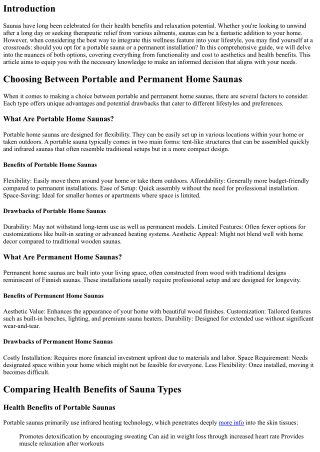 Choosing Between Portable and Permanent Home Saunas
