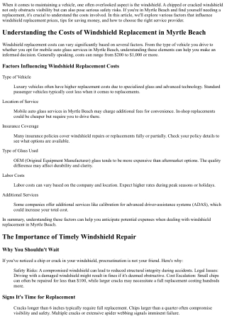 Understanding the Costs of Windshield Replacement in Myrtle Beach