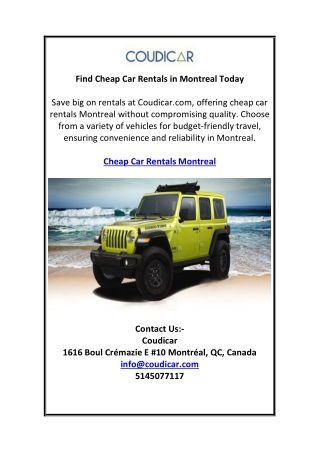 Find Cheap Car Rentals in Montreal Today